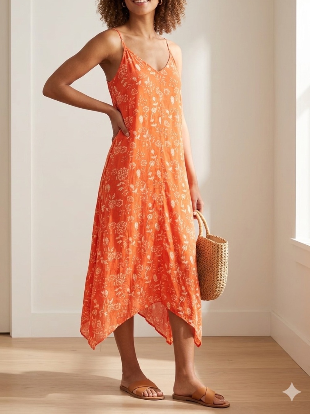 GAP Orange Floral Handkerchief Hem Midi Slip Dress Camisole with Pockets🤩
